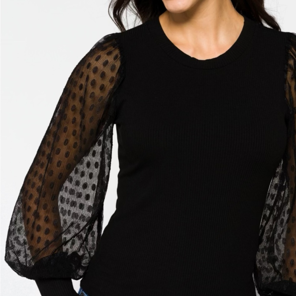 Black Fitted Sheer 3/4 Sleeve Blouse